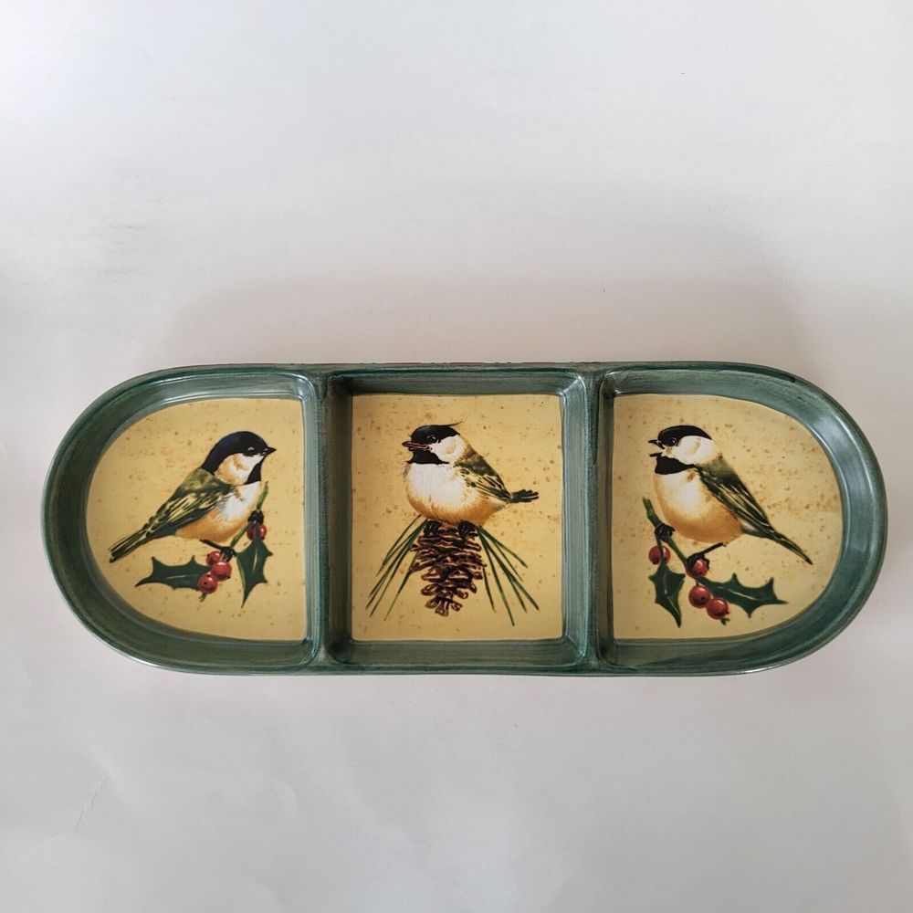 Lenox Winter Greetings Tray 3 Part Relish Dinnerware Catherine McClung Holiday